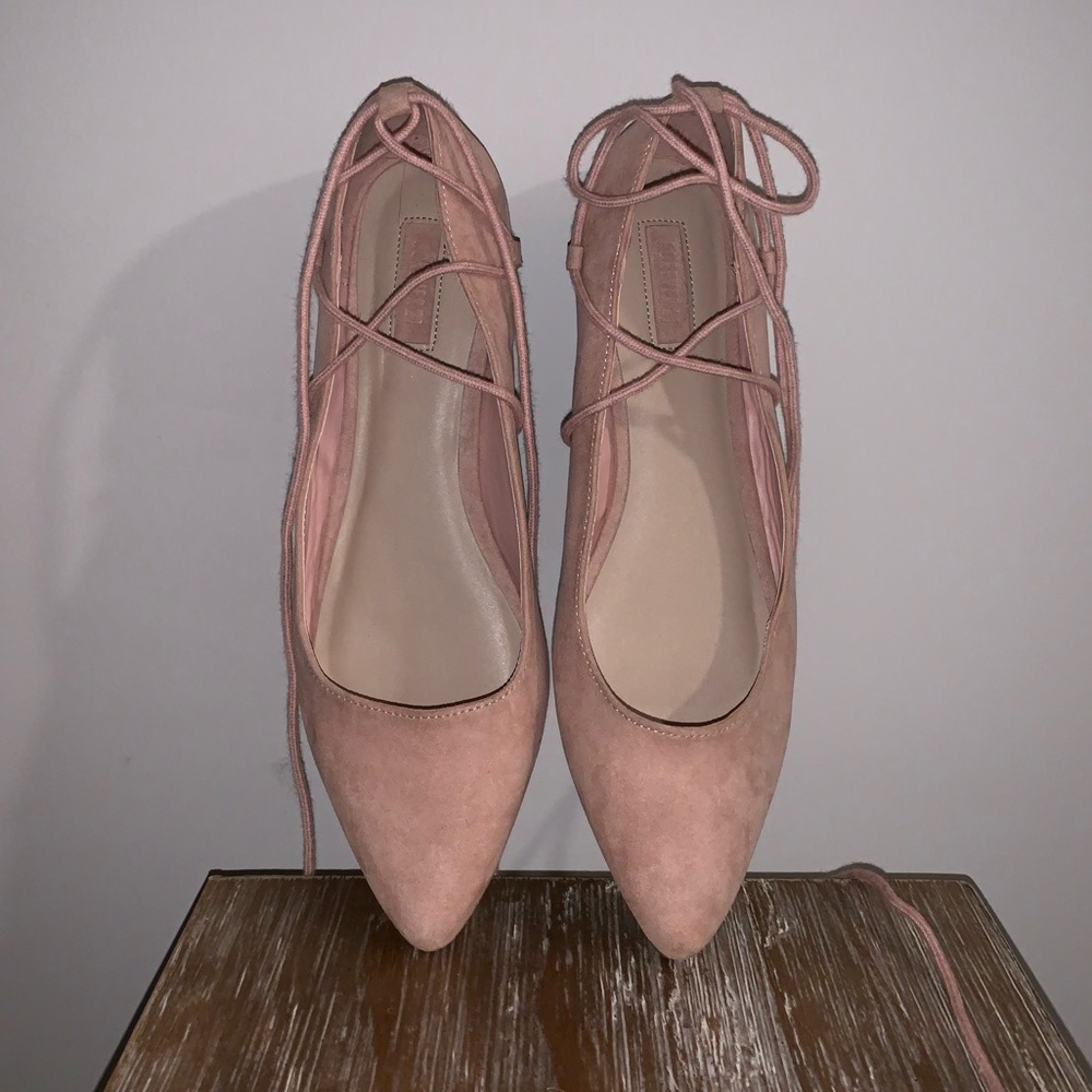 Pink ballet flats with wrap around lace